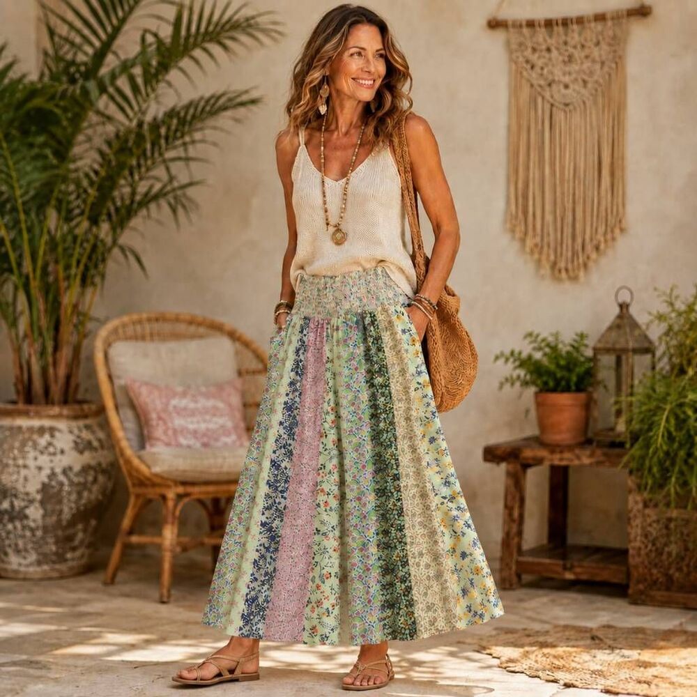 Wild Raven Boutique Women's Patchwork Wide Leg Palazzo Pants Multicolor Large